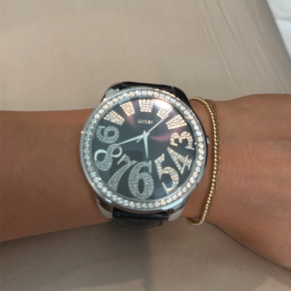 Guess black leather band watch